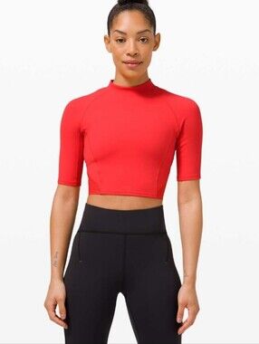 Lululemon Everlux & Mesh Cropped Short Sleeve Top In Pink Punch